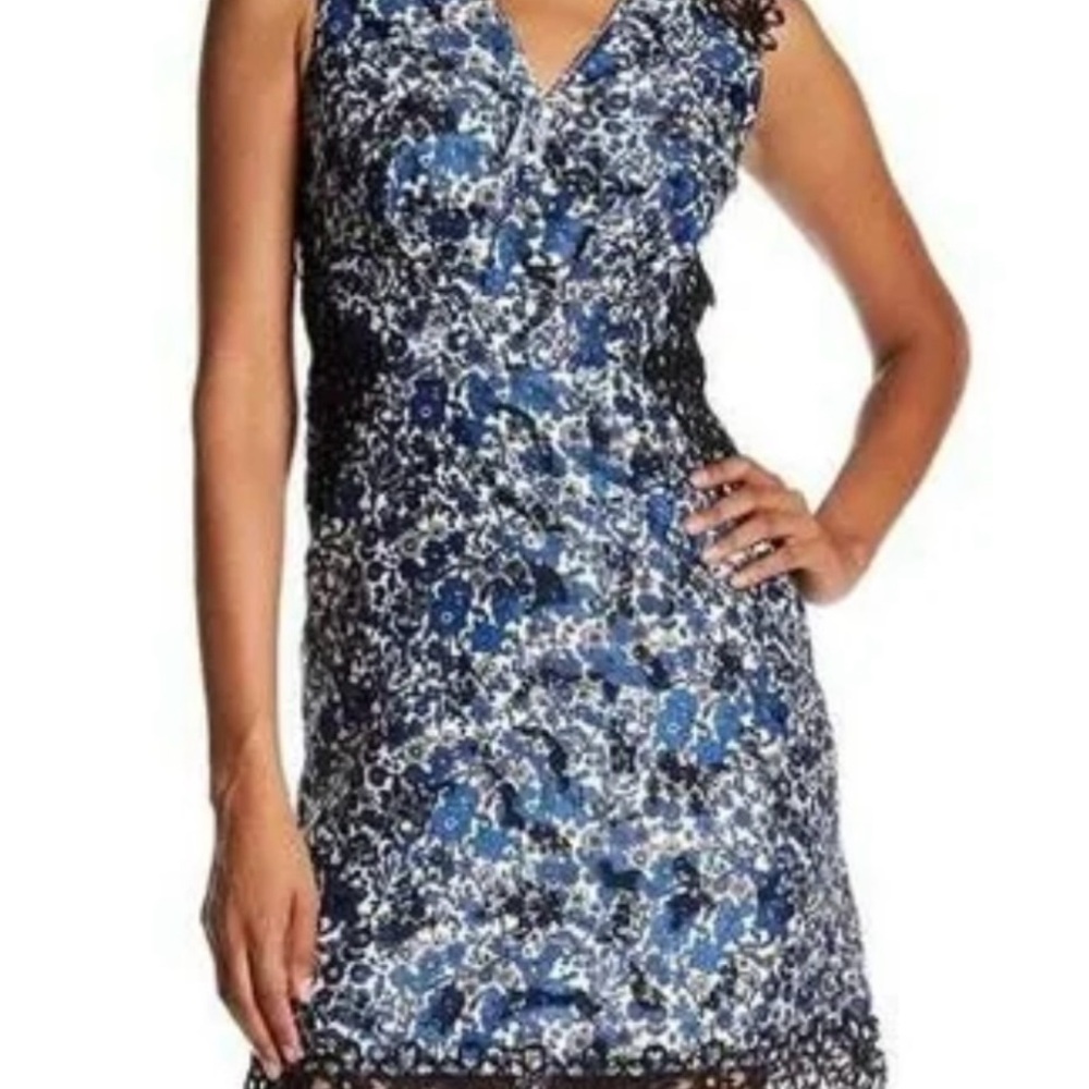 NWT Elie Tahari Floral and Lace Blue and Black Women's Dress